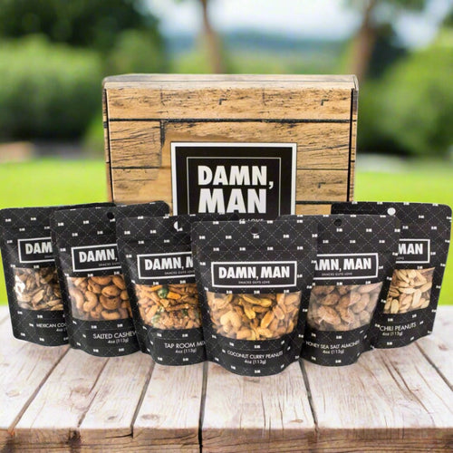 Gourmet Manly Nut Gift Box for Men - 6 Unique Handcrafted Snacks, Gift