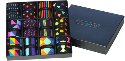 Colorfut Men's 12 Pairs Soft Cotton Blend Colorful Funky Gift Box