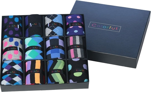 Colorfut Men's 12 Pairs Soft Cotton Blend Colorful Funky Gift Box