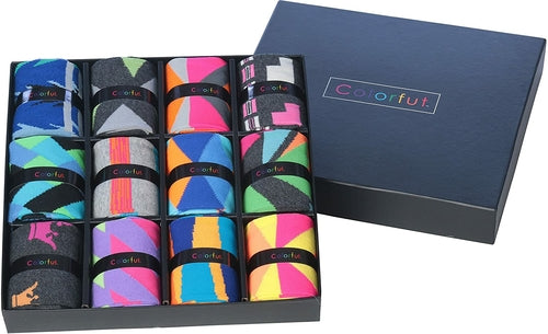 Colorfut Men's 12 Pairs Soft Cotton Blend Colorful Funky Gift Box