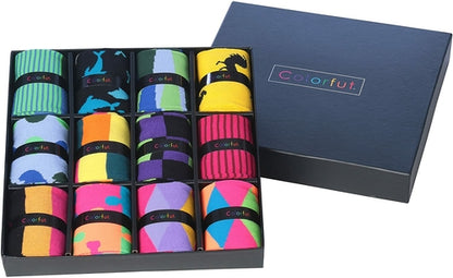 Colorfut Men's 12 Pairs Soft Cotton Blend Colorful Funky Gift Box