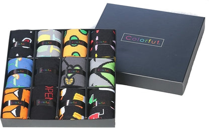 Colorfut Men's 12 Pairs Soft Cotton Blend Colorful Funky Gift Box